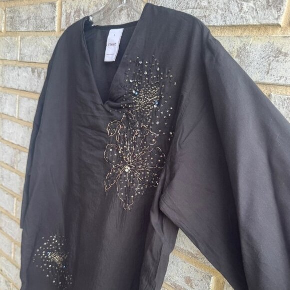 ETHNC 3/4 Sleeve V-Neck Embroidery Floral Boho Blouse Women's Size L - Picture 7 of 9